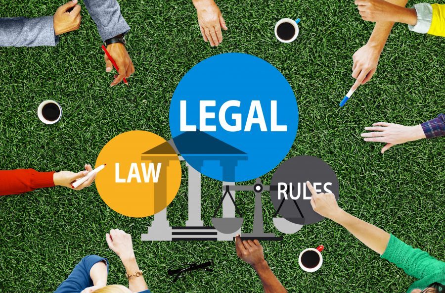 Image of the words Legal Law and Rules on a green background